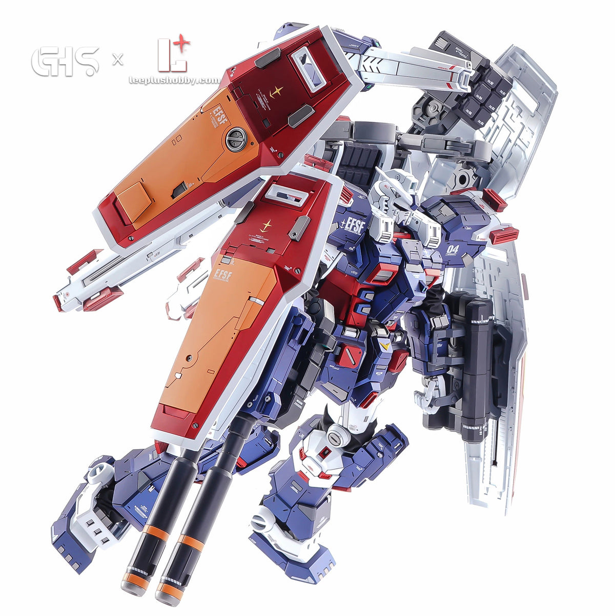 GHS MG 1/100 FA-78 Full Armor Gundam Ver.Ka conversion — three-quarter flying pose with red and orange shields