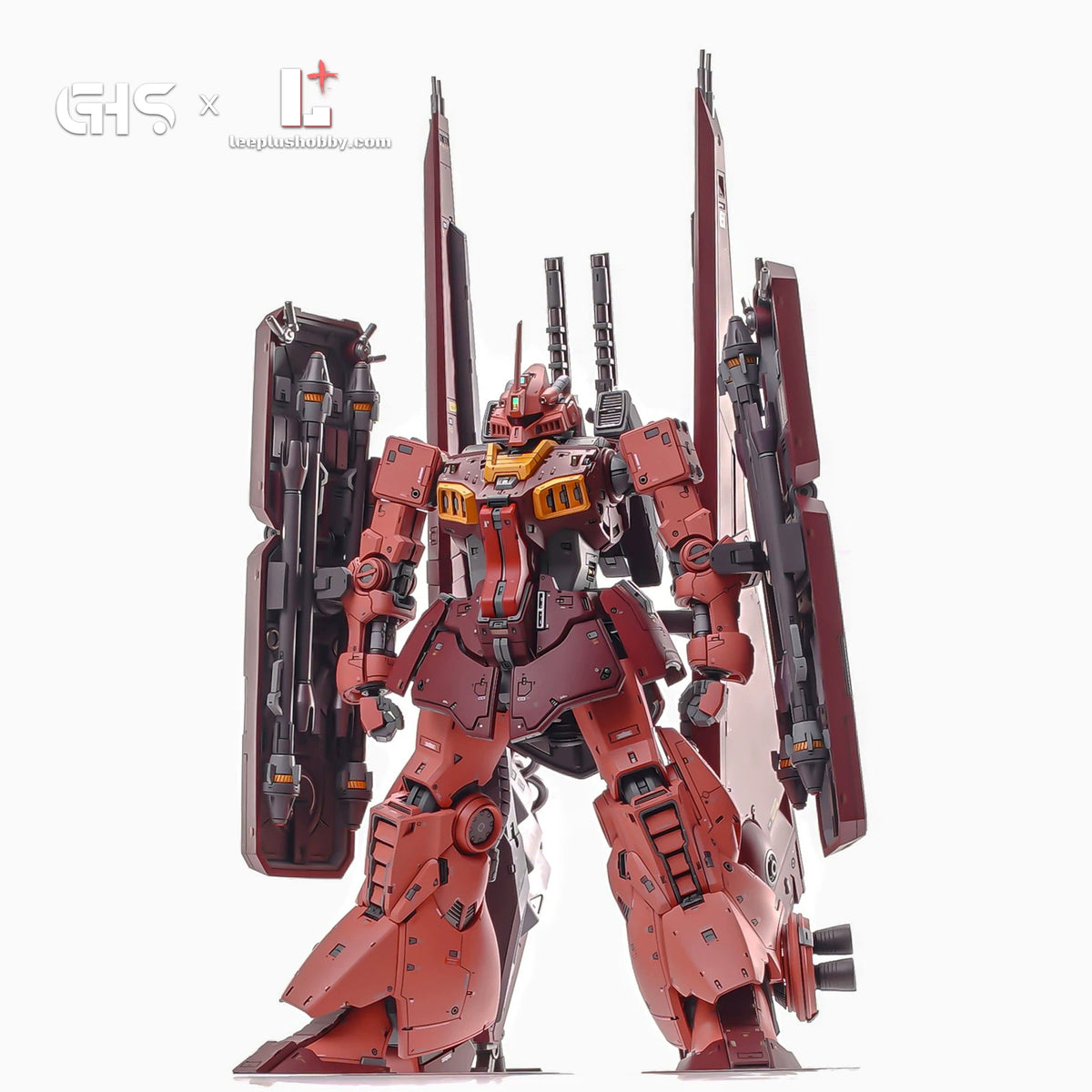 GHS 1/100 MSK-008 Dijeh Char's Custom resin kit — red-painted model standing with tall backpack fins