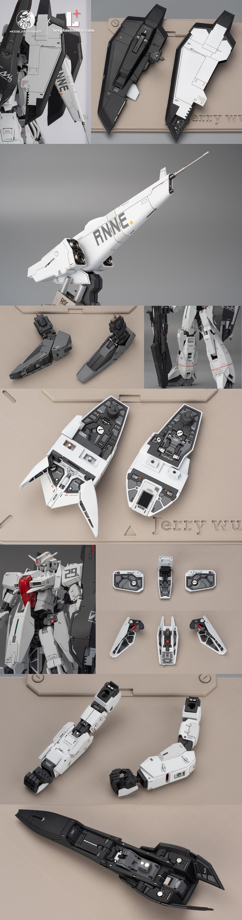 Modeling Robber 1/100 MSZ-006 Z Plus C4 resin kit — white model loose components and weapons